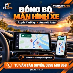 Banner VIETMAP LIVE của PT AUTO với màn hình ô tô và điện thoại dẫn đường.