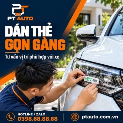 Minh họa thao tác dán thẻ VETC lên đèn ô tô