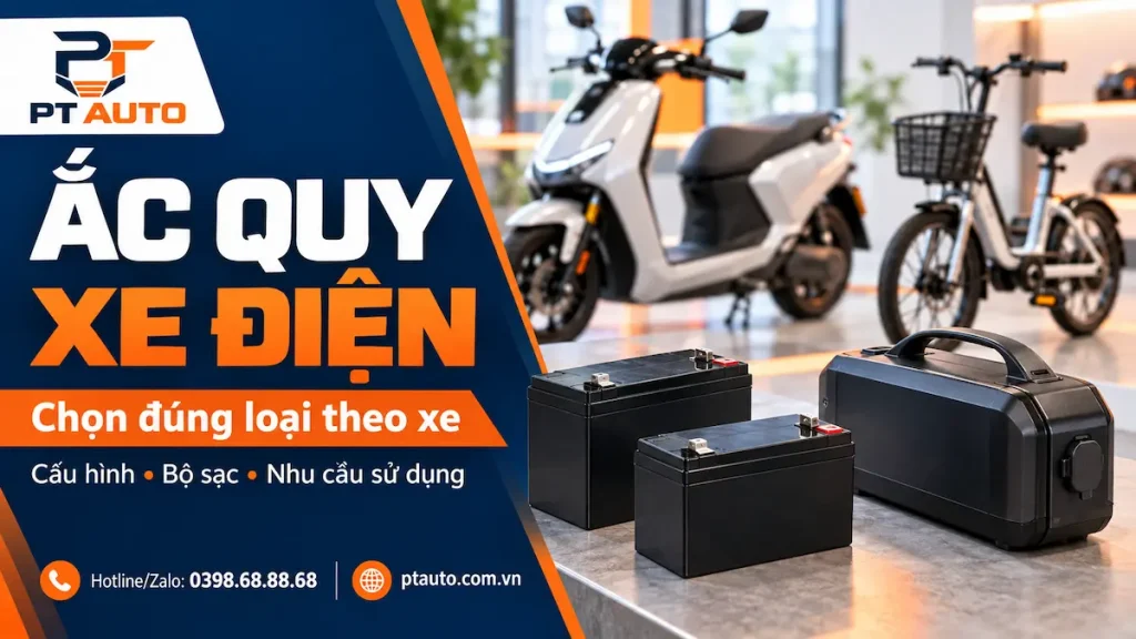 Ảnh minh họa các bộ bình và xe điện hai bánh trong bài tư vấn của PT AUTO